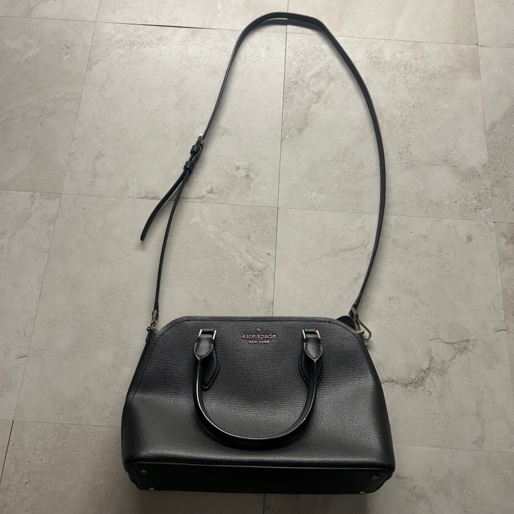 Kate Spade Satchel Black Leather Womens Medium Dome Crossbody Handbag 1228